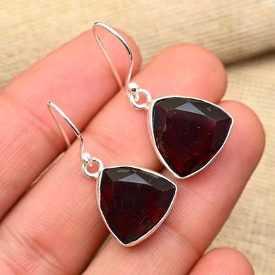 Ravishing Red Garnet Gemstone Handmade 925 Sterling Silver Jewelry Earrings For Women
