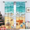 Flat Printing Curtain Starfish Shells Beach Tropical Ocean Digital Printed Polyester Drapes Festive Holiday Use Door Curtains Set Of 2 Made