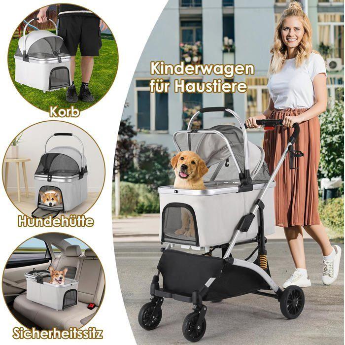 Foldable 3-in-1 Dog Cat Stroller, Pet Stroller with 360° Wheels, Storage Basket, Mesh Window, Cup Holder