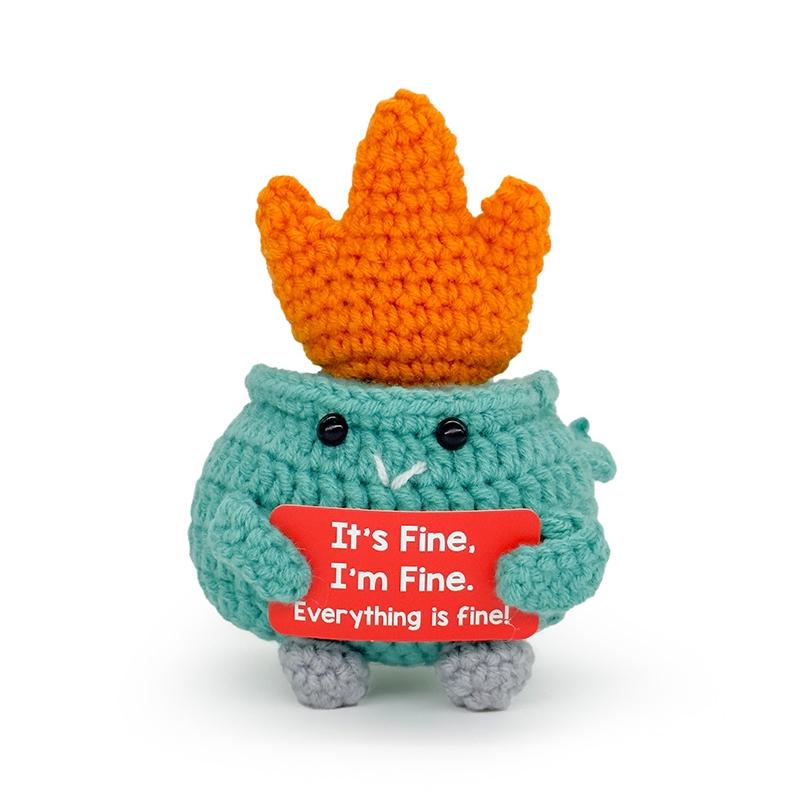 Funny Alien Crochet Doll With Cards Positive Energy Crocheted Earth Desktop Ornament Handmade Knitted Cow Doll  Home Room Decor