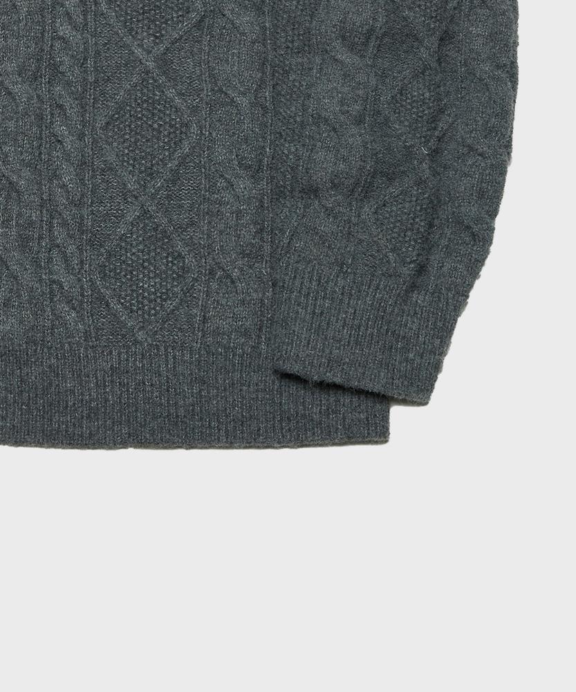 GLW Collared Cable Knit Zip-Up Gray