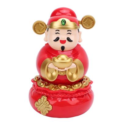 Estátua Caishen com sensor de luz solar e agitação automática, linda estátua do deus da riqueza para decoração de presente