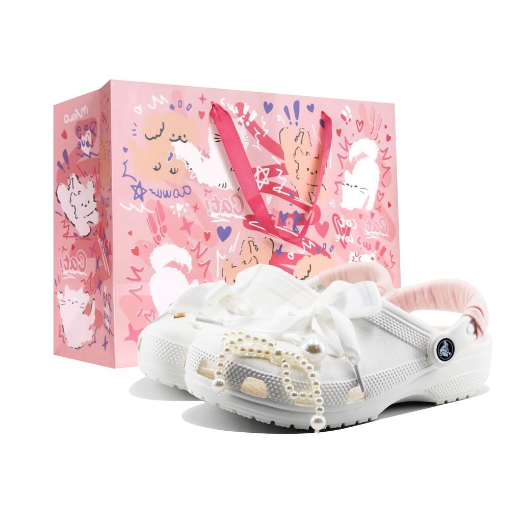 Crocs Classic clog fashion versatile trend carp pie sweetheart strap gift bag style hole shoes for men and women lotus colour