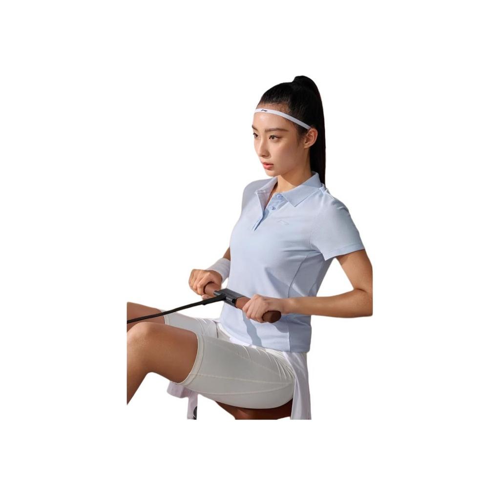Li Ning Minimalist Dopamine Casual Sports Polo Shirt Women Tops Sky-Blue APLU256-3