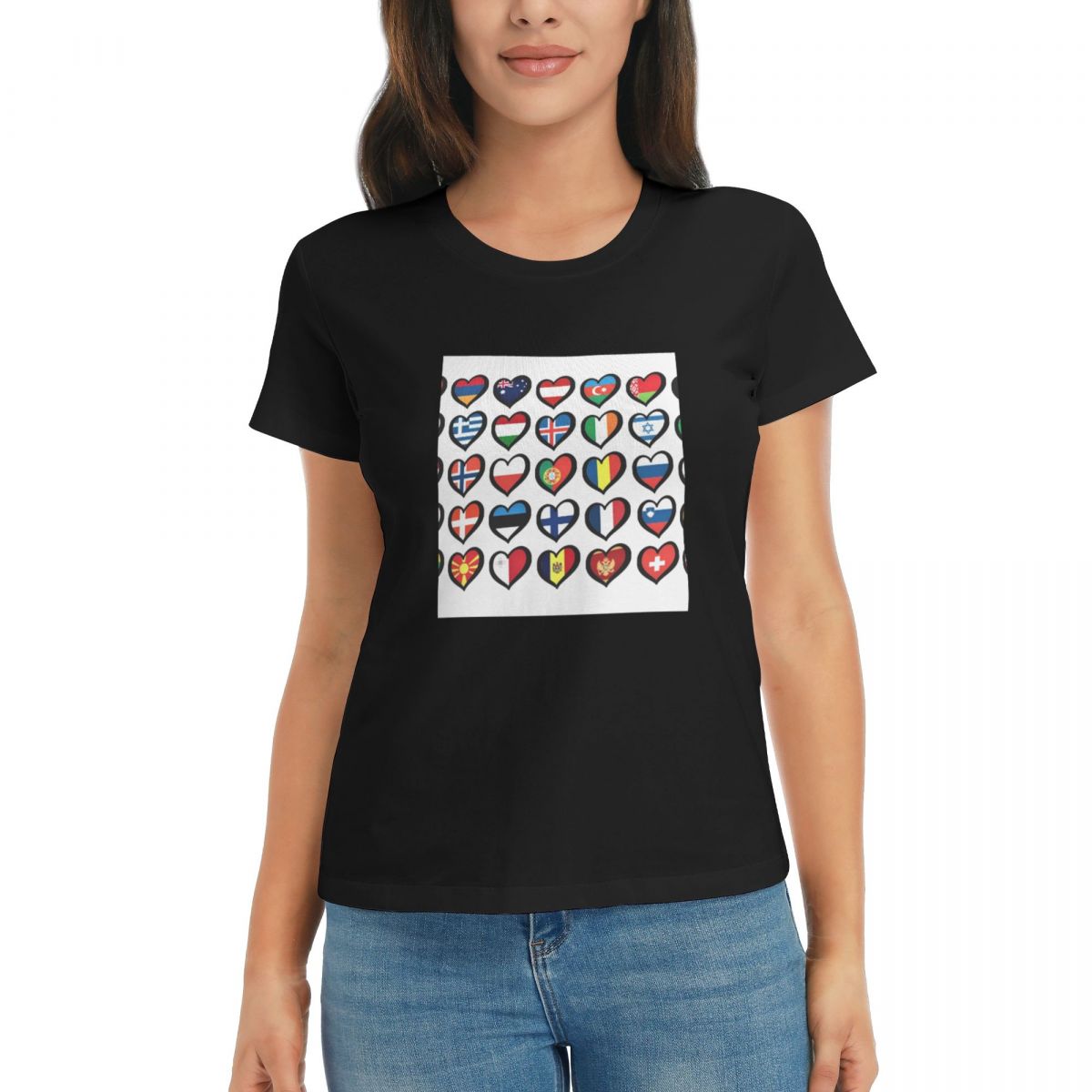 

Women TShirt Eurovision Song Contest Flags Hearts Summer Short Sleeve Tees Crew Neck Cotton T Shirts Clothes Tops Streetwear 2XL
