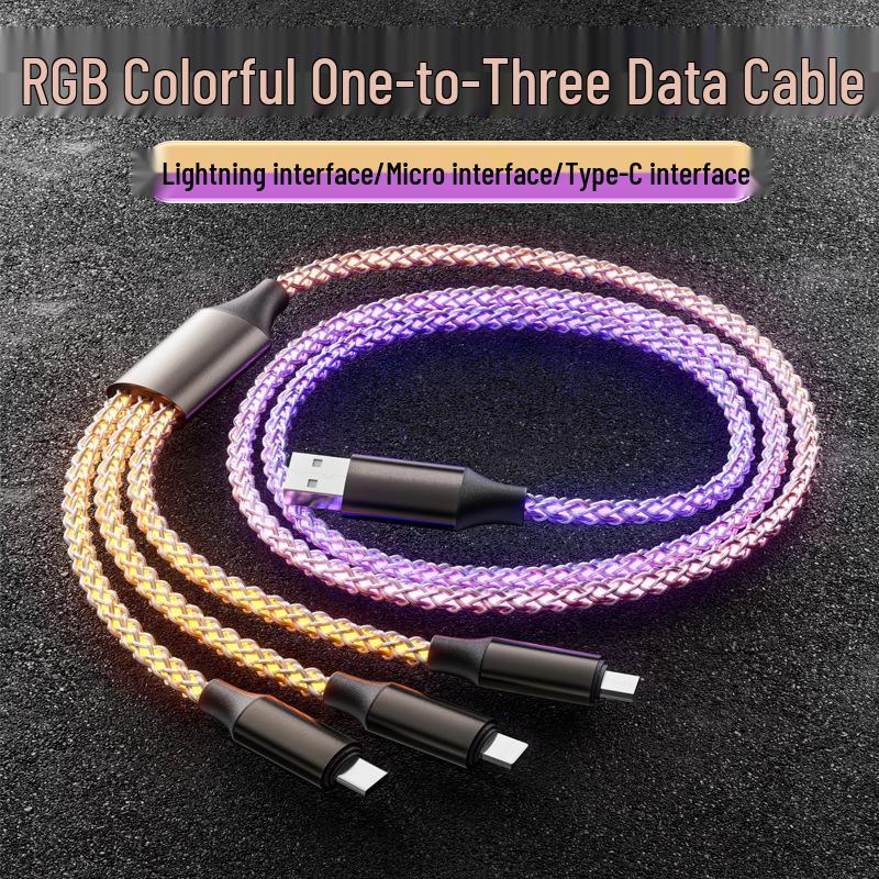 Colorful RGB Gradient Fast Charging 3-in-1 Data Cable with Running Light - Perfect Gift