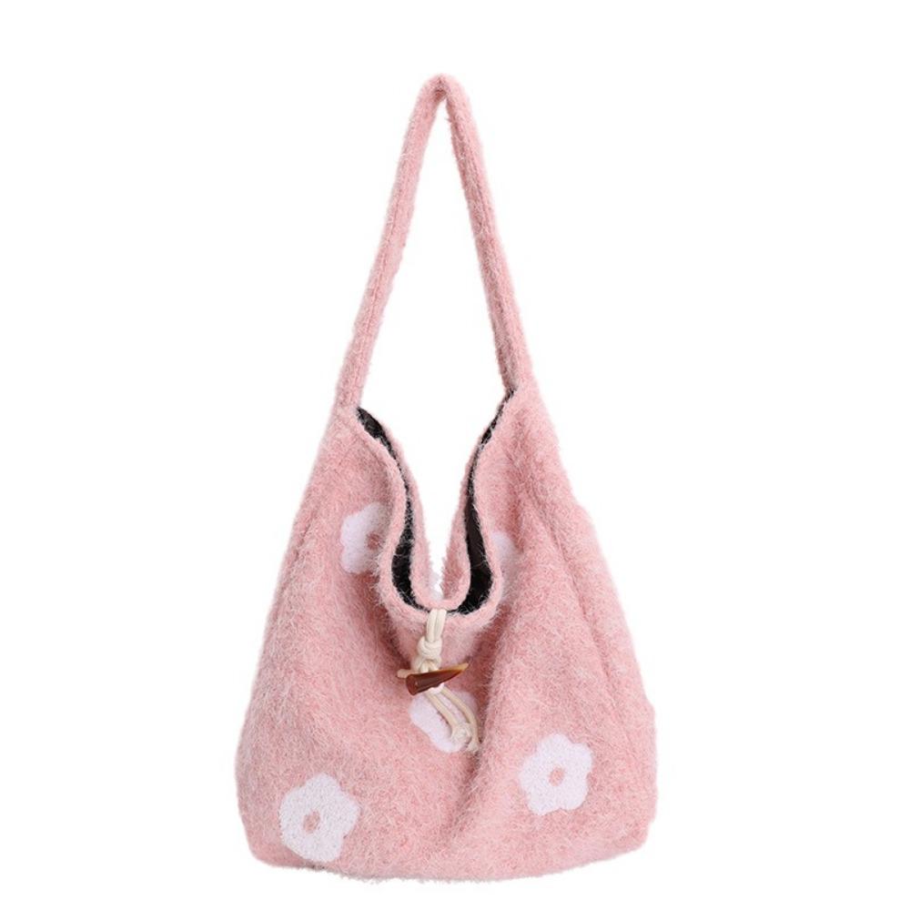 Large Capacity Plush Tote Bag Soft Polyester Lining Floral Handle Bag Underarm Bag  Ladies Purse