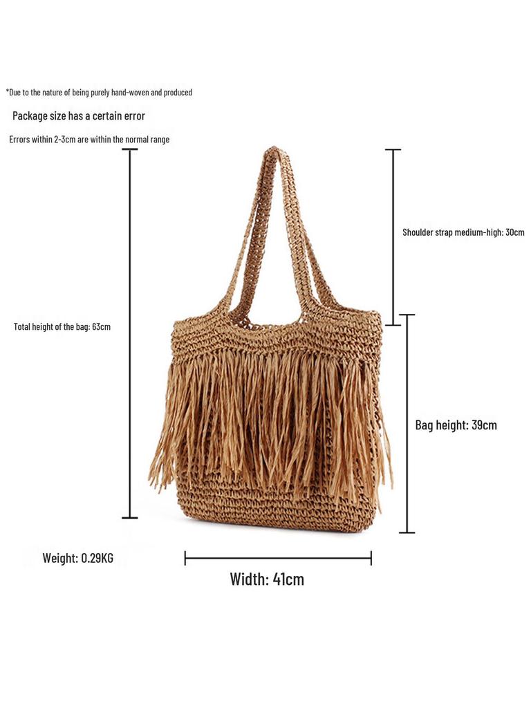 Handmade Tassel Woven Beach Bag – Large Capacity, Versatile Shoulder Bag for Women