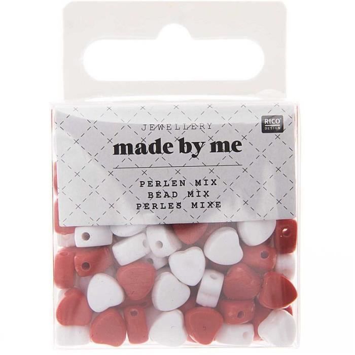 165 Heart Beads 5 X 7 Mm - White and Red