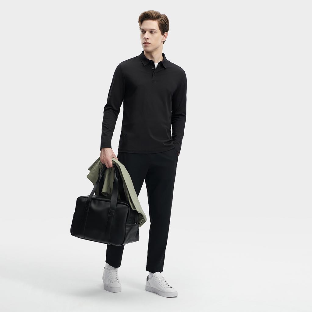 Fila 2023 Winter New Knit Long Sleeve Polo Shirt Simple Basic Casual Top Men Tops Black F11M342212FBK