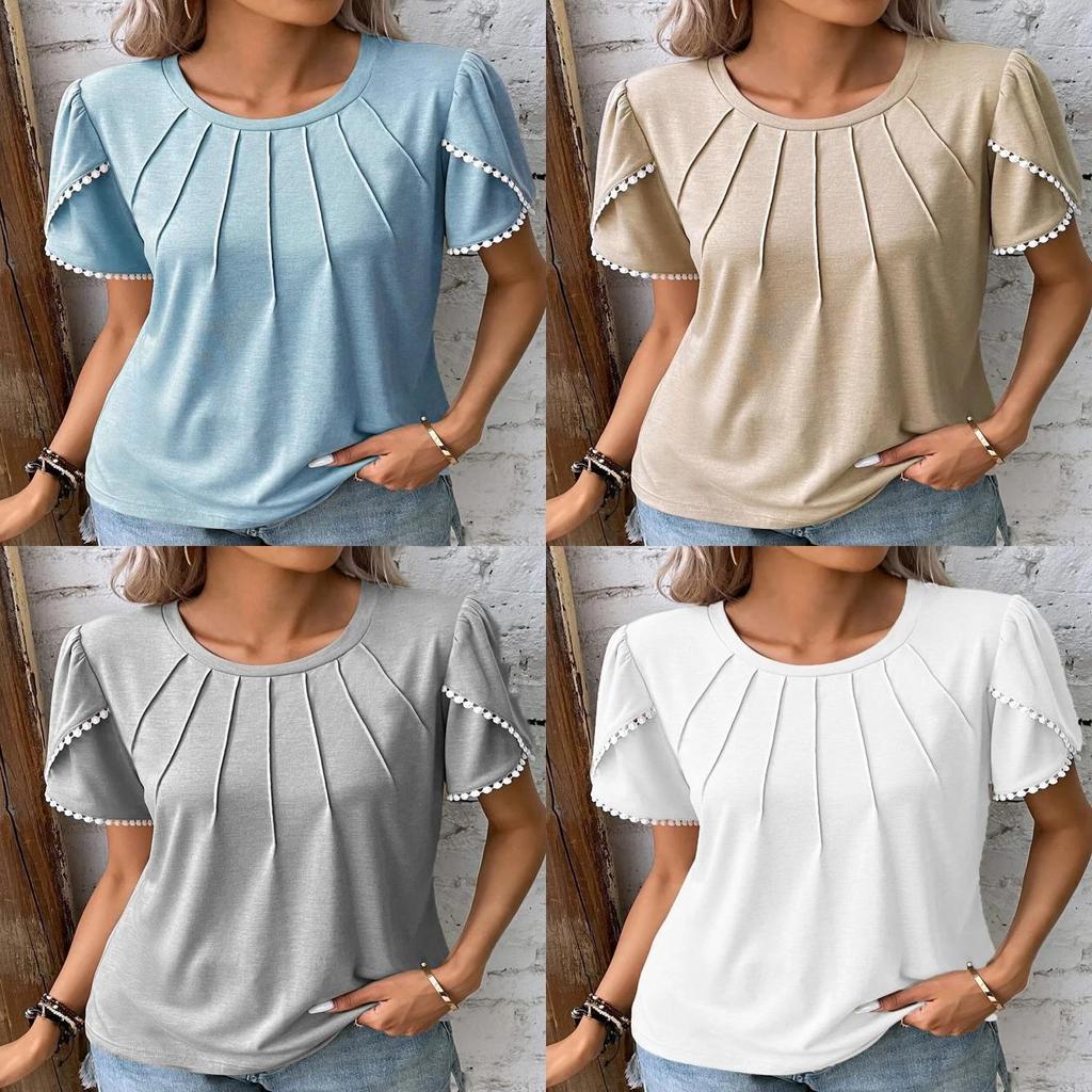 Summer Women T Shirt With Lace Sleeve For Casual Wear