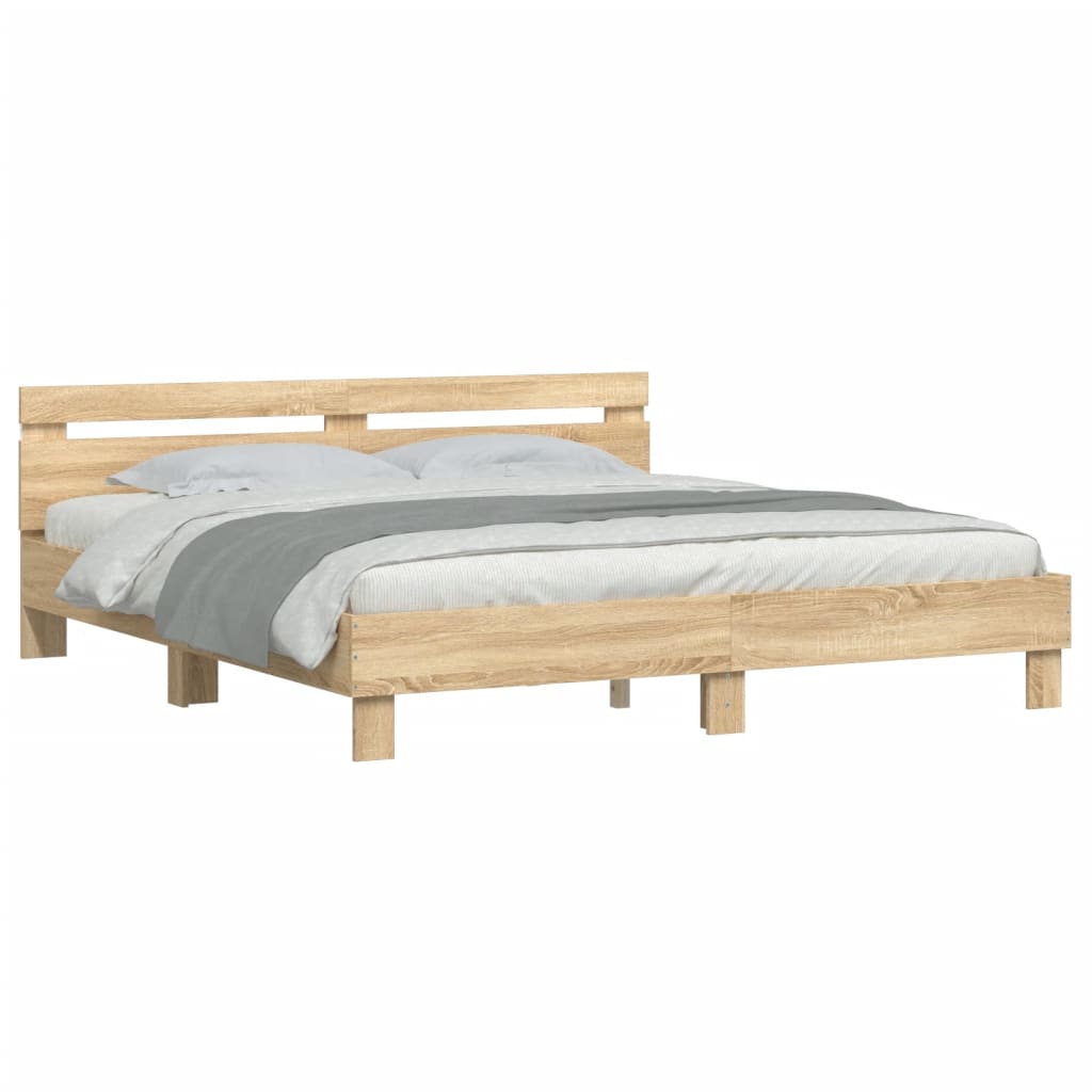 Bed Frame with Headboard and LED Lighting Sonoma Oak