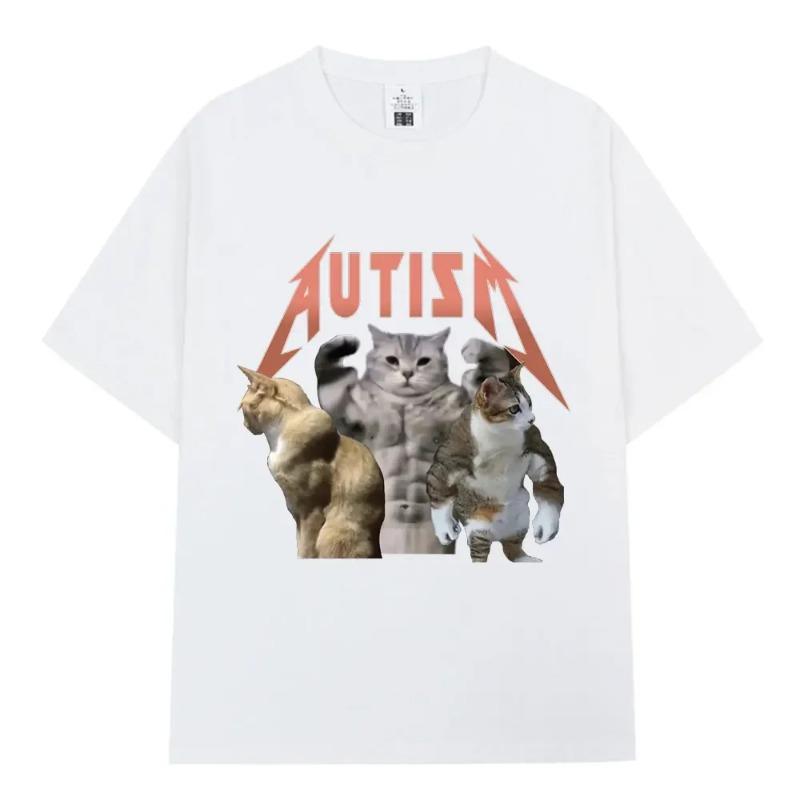 Buff Cats Autism Memory T-shirt Fitness Gym Fashion Hip Hop Trend Harajuku Short Sleeve Comfortable Cotton Women's T-shirt