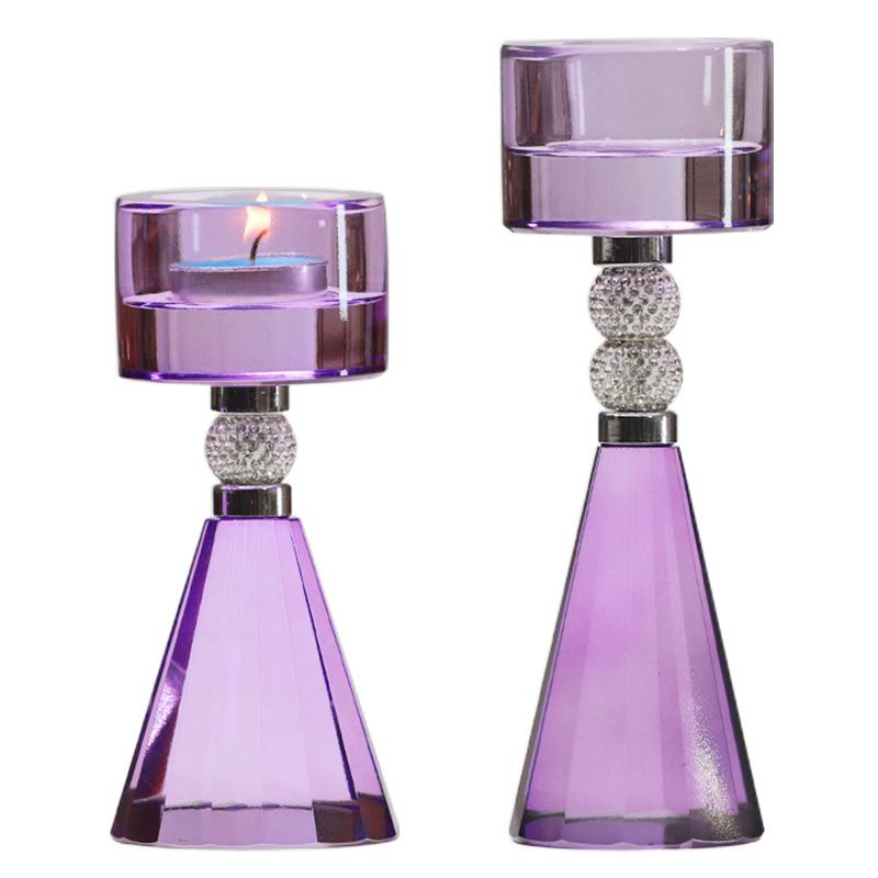 Crystal Candlestick Purple Transparent Candle Holder Aromatherapy Base Geometric Crystal Candelabros Wedding Table Decoration