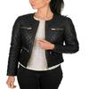 NOORA Women's Real Leather Black Quilted Jacket