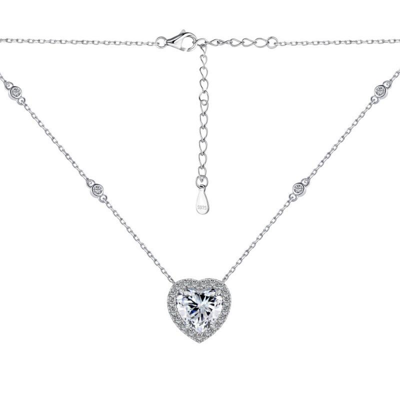 

S925 Sterling Silver Heart-Shaped Pink Pendant Necklace for Women S925 Silver