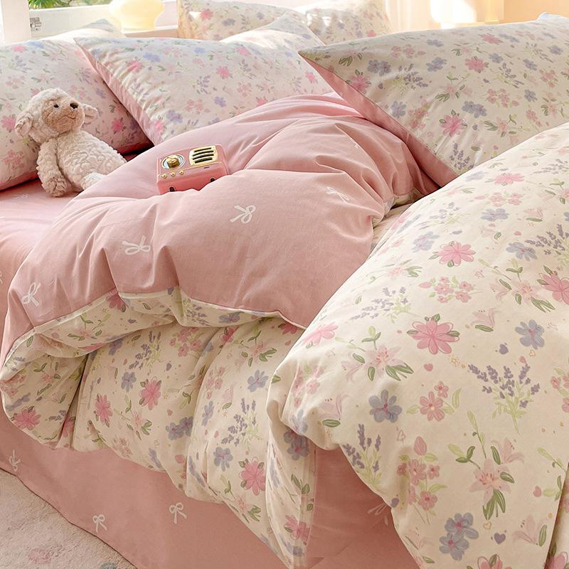 Bedding Four-piece Set Printed Skin-friendly Water Wash Sheets Quilt Cover Pillowcase Set