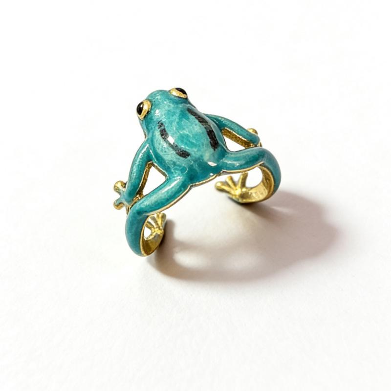2026 Лягушка Обнимает Зеленое Забавное Кольцо Нишевый Дизайн Милая Зеленая Лягушка Открывающееся Регулируемое Кольцо Resizable морская волна