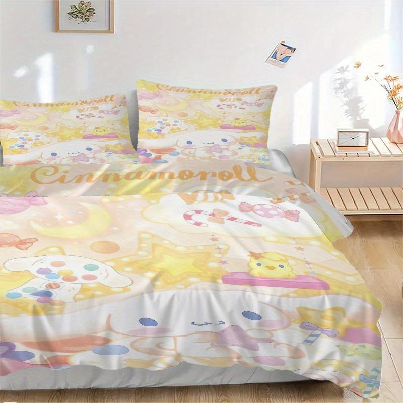 

3pcs Candy & Cinnamoroll Pattern Quilt Cover Set (1 Quilt Cover + 2 Pillowcases Without Pillow Core), High-Definition Printing for Home and Dormi 135x200cm