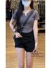 2025 Summer Khaki Women's Denim Drawstring Skirt Pants with Irregular Hem and Anti-Exposure Design