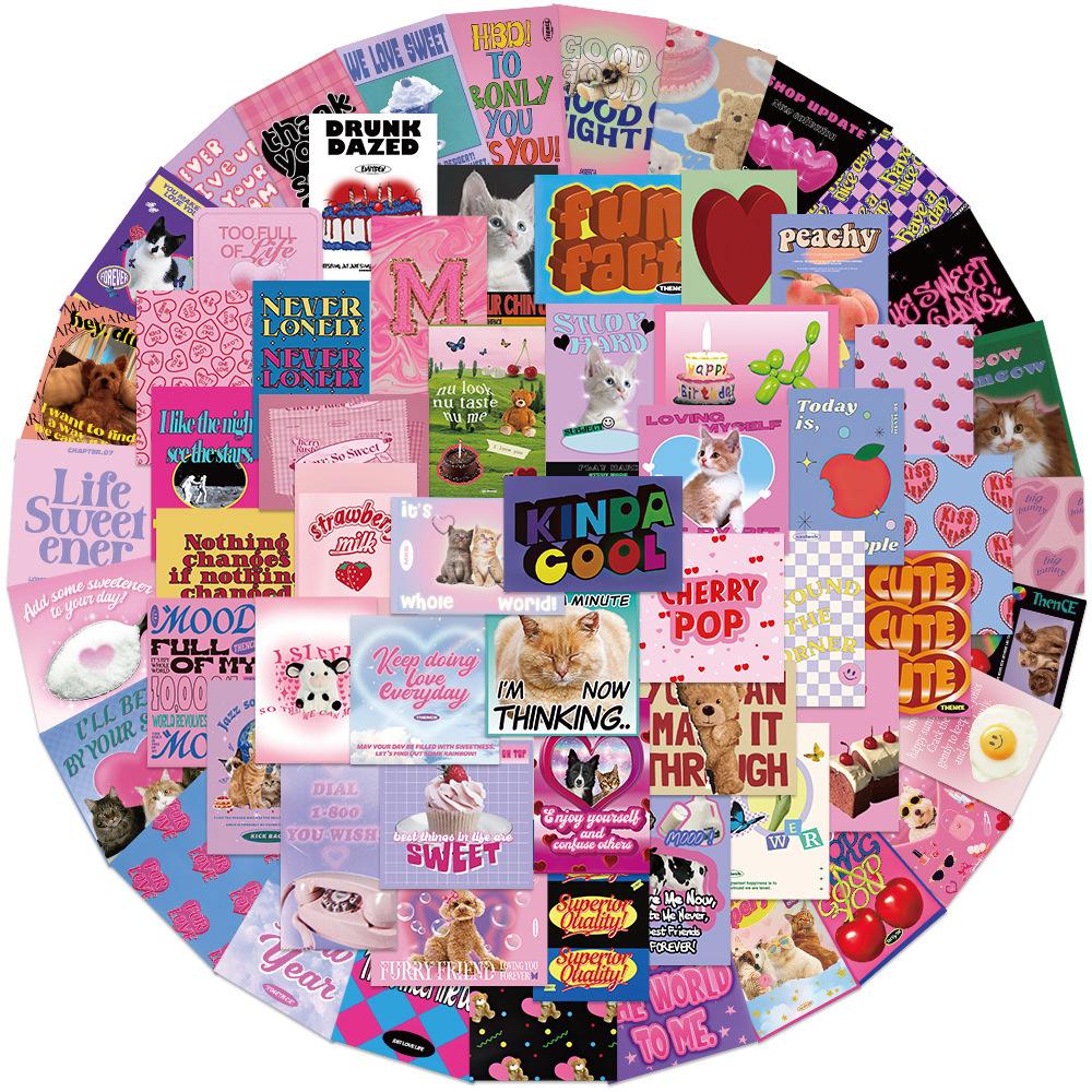 

65 Cartoon Retro Pink Girl Graffiti Stickers Decorate Guitar Suitcase Waterproof DIY Stickers