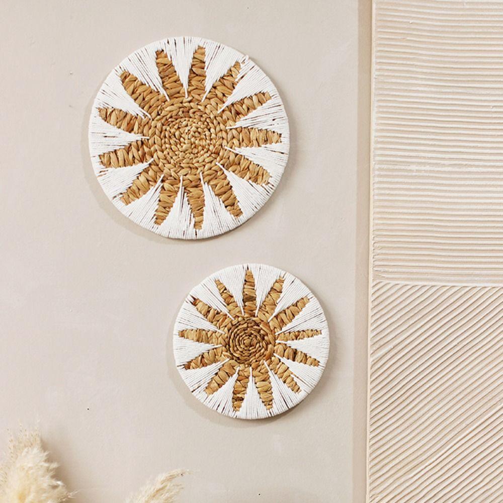 Handmade Straw Wall Ornament Boho Style Hanging Wall Plate  for Wall Door