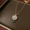 European & American Women's Zircon Flower Necklace & Rotatable Pendant Earrings Set