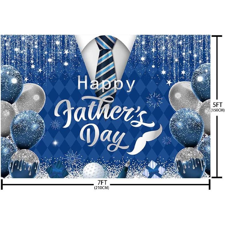 7x5ft Happy Father's Day Backdrop for Photography Blue Silver Glitter I Love You Dad Background Father's Day Tie Balloon Party Decorations Banner