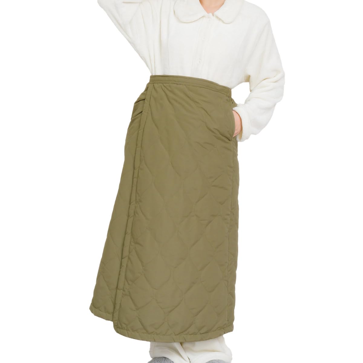

[Marlay] Wrap Skirt, Winter-Ready, Quilted, Women s Skirt, Insulated, Fleece-Lined, Water-Repellent, Loungewear, Quilted, One Size, Khaki