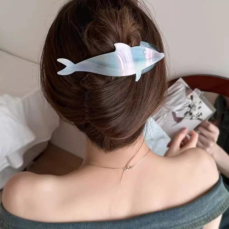 Swallowtail Marble Hair Claw Clip Barrette Duckbill for Women Crab Whale Hairpin Ponytail Headwear Acetate Hair Accessories