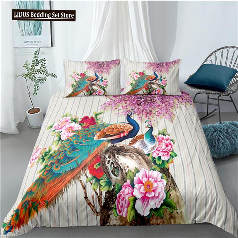 

Two Peacock Duvet Cover Set Flowers Comforter Cover With Pillowcase King Queen Twin Size For Kids Boys Girls Women Bedding Set EU single(135x200cm)