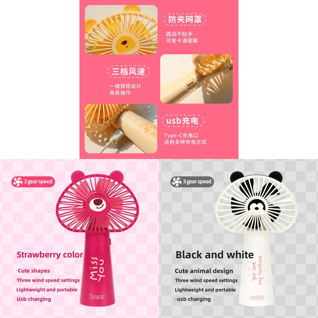 Cartoon Handheld Mini Fan With Usb Rechargeable For Kids And Travel Comfort