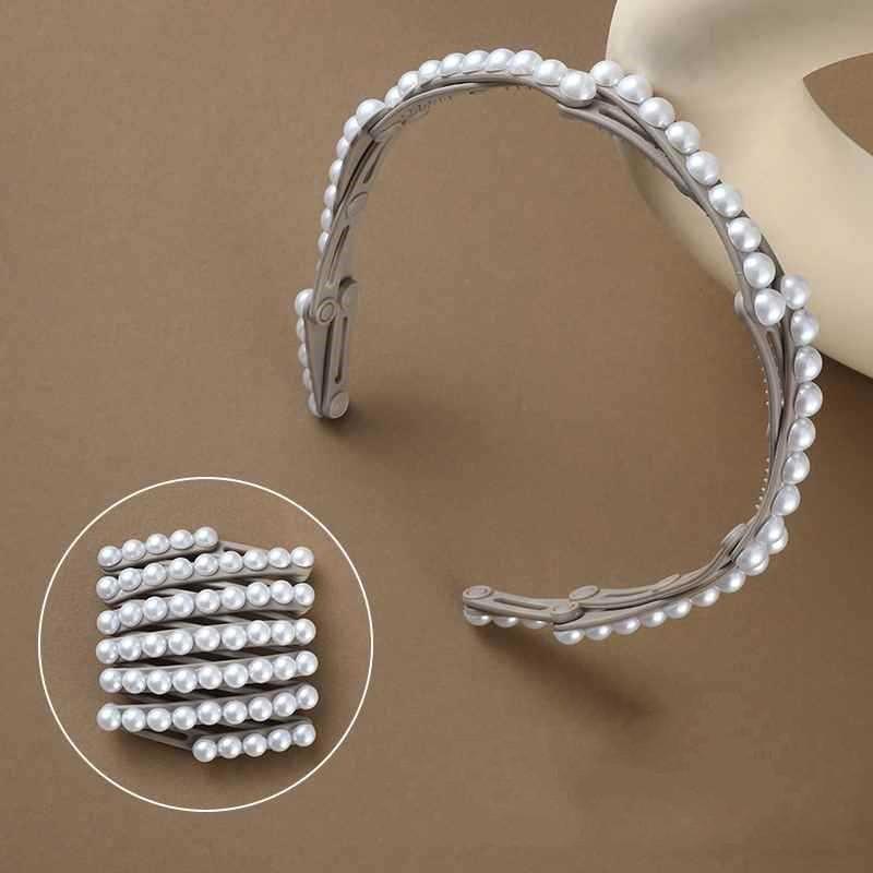 Bandeau de cheveux rétractable et pliable en perles pour femmes et filles, antidérapant, pour le lavage du visage, pour coiffure, tresses de cheveux cassés