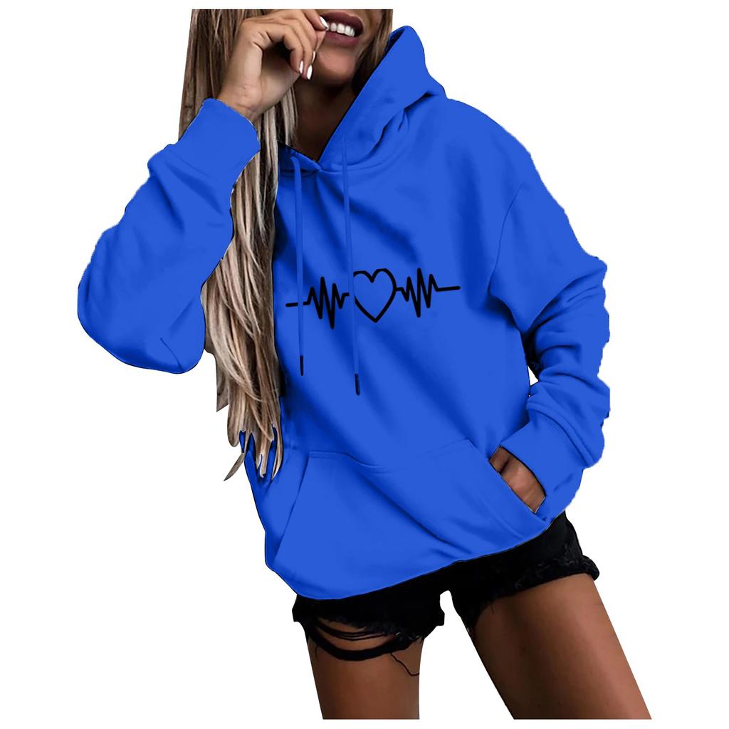 Kaixinjiuhao Women Fashion Casual Fun Print Hooded Sweatshirt Loose Sports Tops Pullover