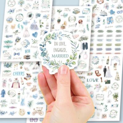 New 6-Sheet Wedding Bliss Stickers - Romantic Self-Adhesive Decor for Journal, Wedding Plan & Scrapbooking DIY