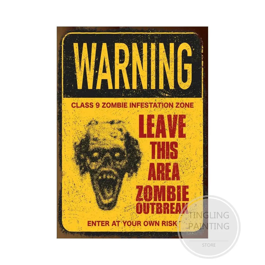 Warning Zombie Poster Danger Vintage Tin Signs Beware of Dog No Parking No Trespassing Metal Plate Garden Home Wall Decor