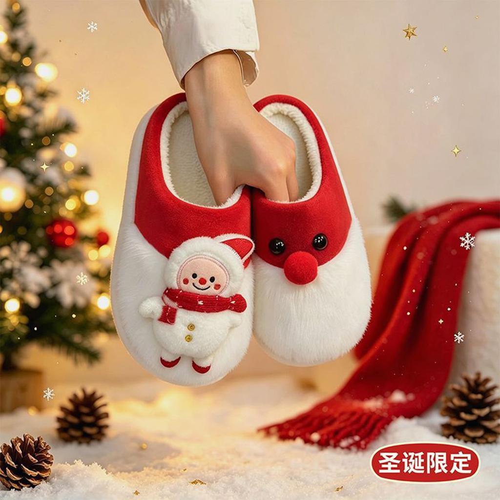 Women's Christmas Santa Warm Cozy Cotton Slippers for Winter Indoor Home and Daily Wear