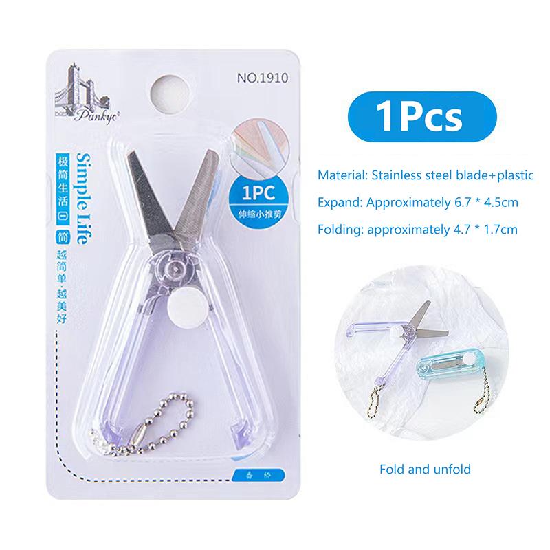 Transparent Mini Scissors Retractable Folding Portable Scissors Student Hand-Made Paper Scissors Candy Color Small Scissors