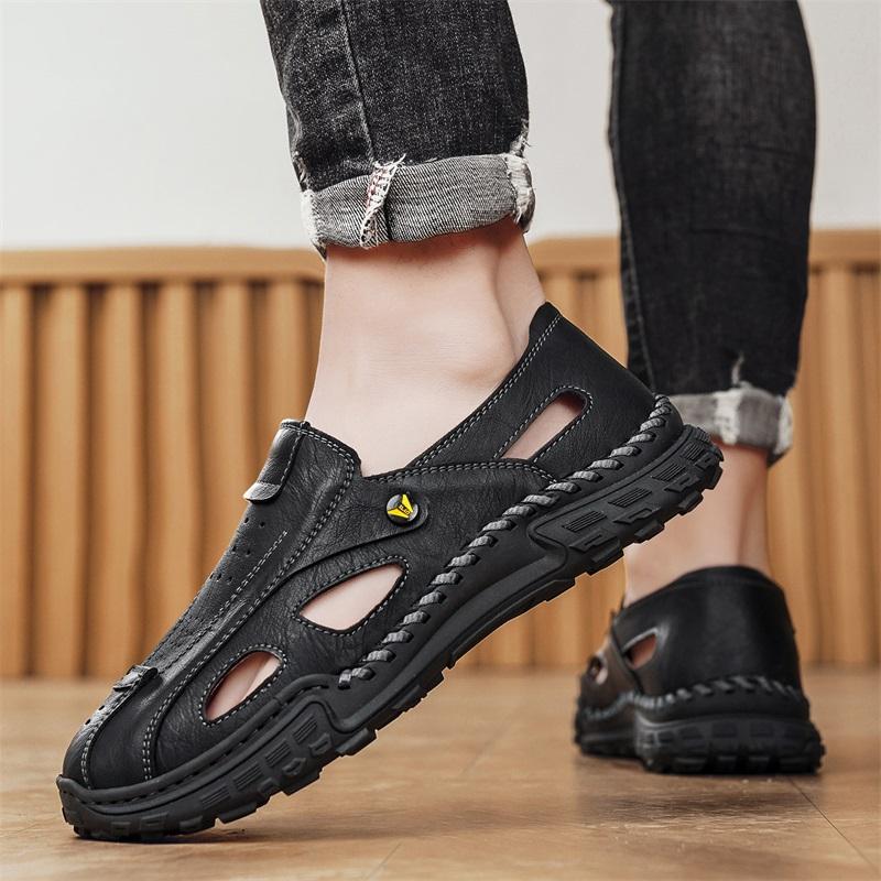 Handmade Summer Men's Sandals Leather Men's Shoes Casual Trekking Sneakers Outdoor Comfortable Breathable Travel Driving Shoes