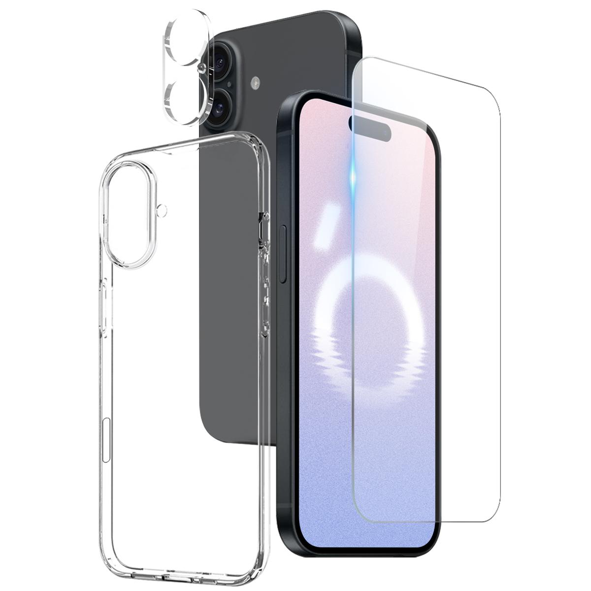 

NORTHJO for iPhone 16 Plus Case TPU Phone Cover with Tempered Glass Screen Protector and Rear Lens Film A