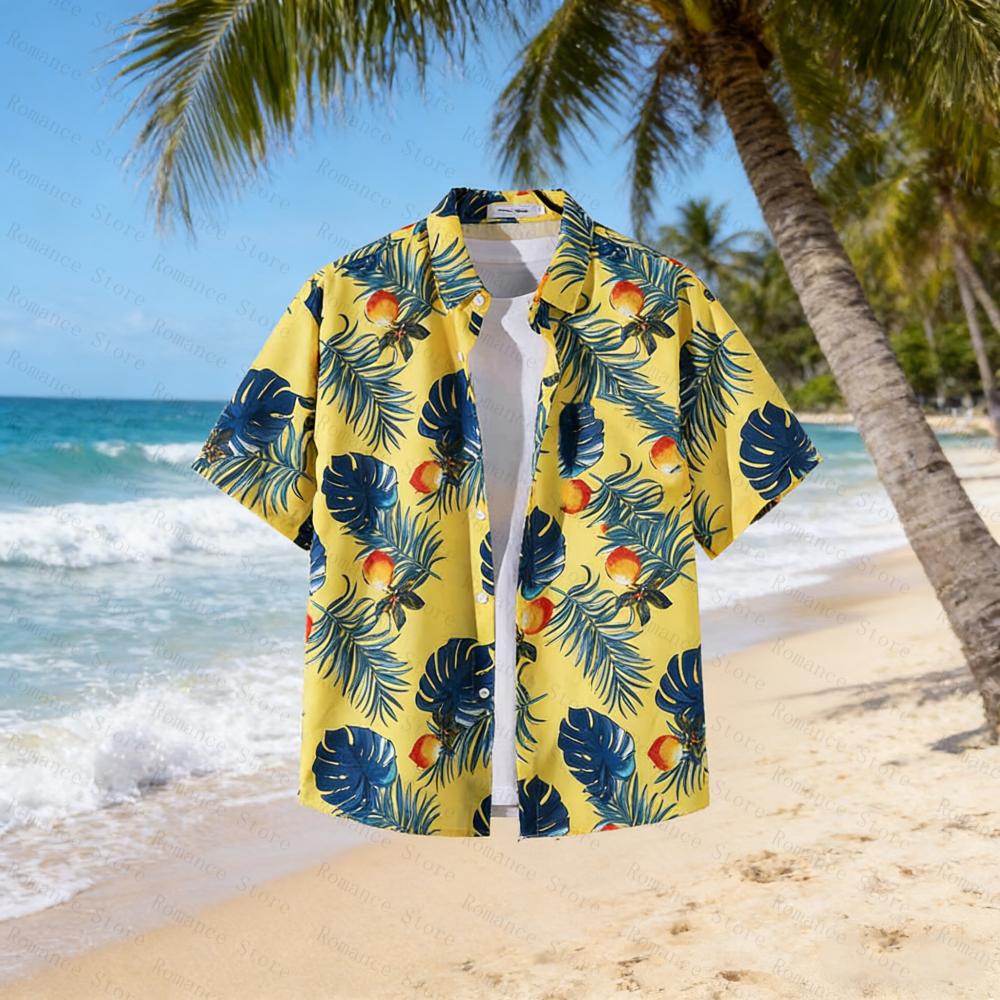 2026 New Flowers Coconut Tree Men 3D Hawaiian Shirt Summer Beach Short Sleeve Shirt Lapel Single Button Shirt Plus size Tops