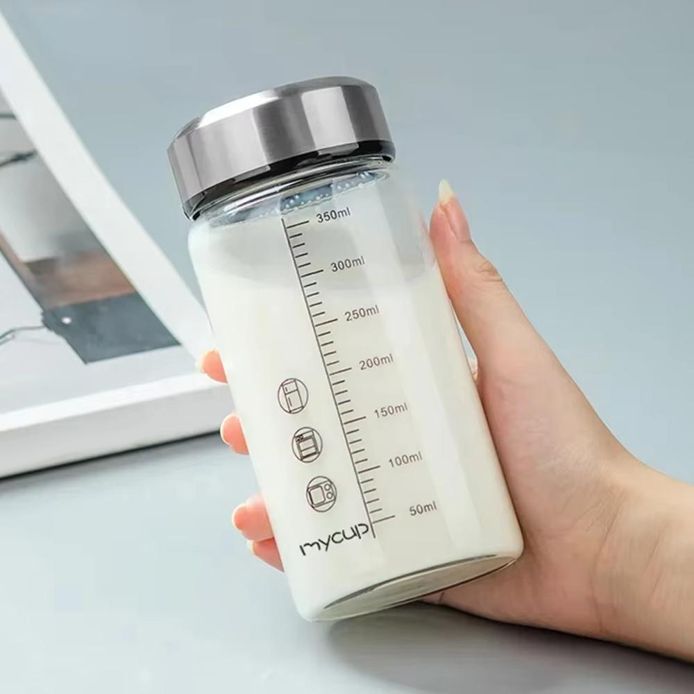 New 350ml Glass Milk Water Bottle Reusable Portable Milk Tea Cup Large Capacity with Capacity Mark Sports Water Bottle