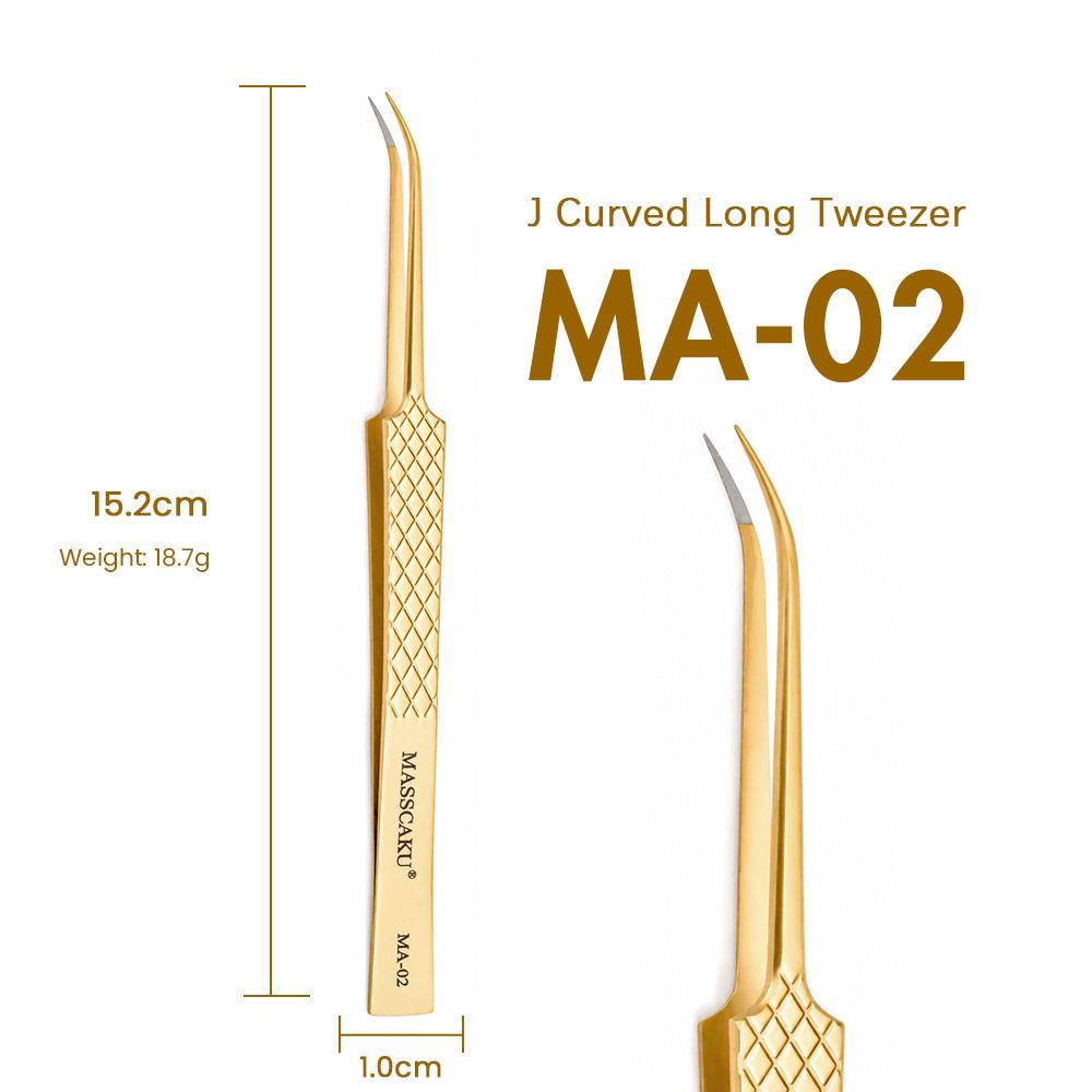 MASSCAKU Eyelash Extension Tweezers Fiber Tip Gold Stainless Steel Lash Pickup Tool for Volume Fans Classic Lash Isolation