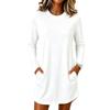Women's Color Round Neck Long Sleeve Midi Dress with Pockets for Casual Wear