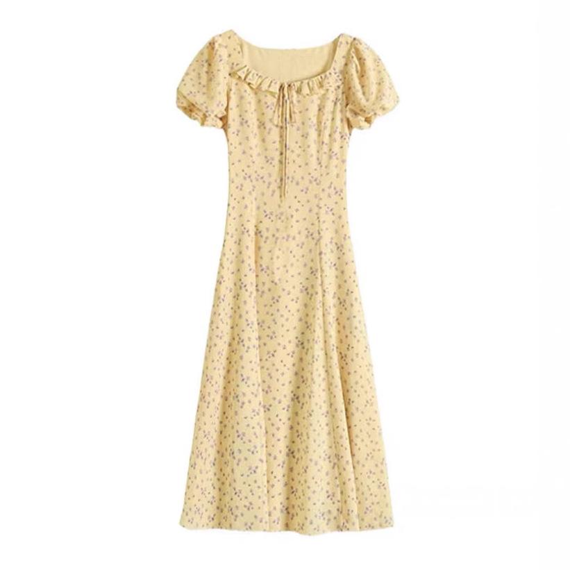 Bubble Sleeve Floral Dress Children's Summer New French Temperament Seaside Vacation Waist Thin Dress