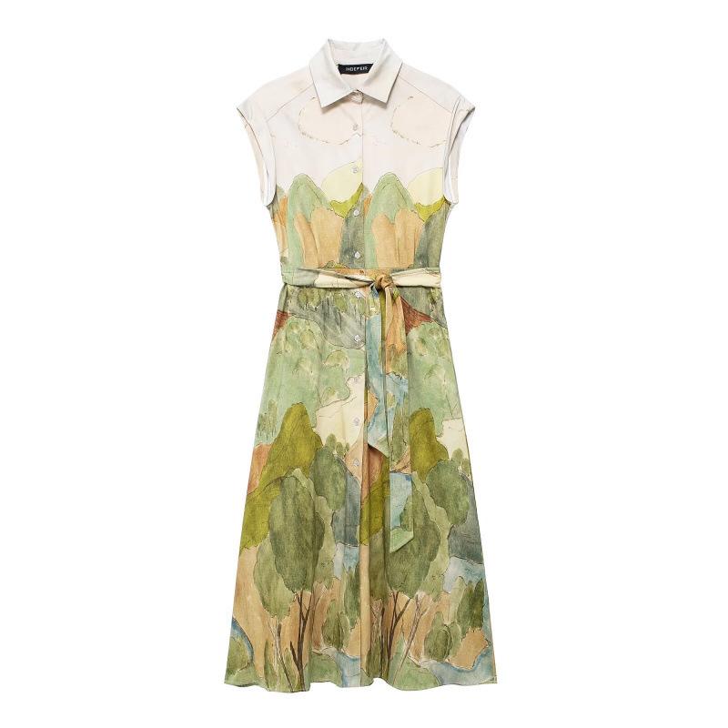 

Elegant Summer Print Shirt Dress for Women M