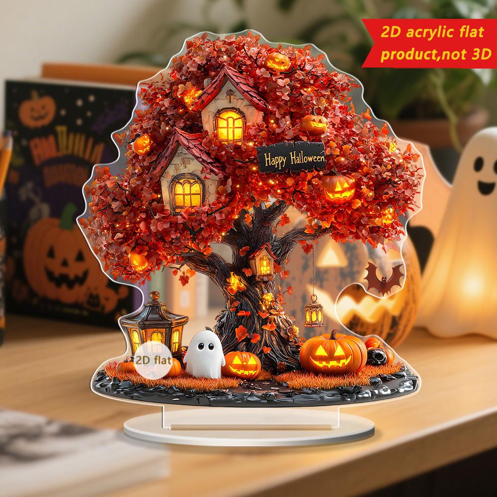 2D Acrylic Halloween Scary Pumpkin Ghost Tree Home Living Room Desktop Ornaments Halloween Holiday Decoration Props