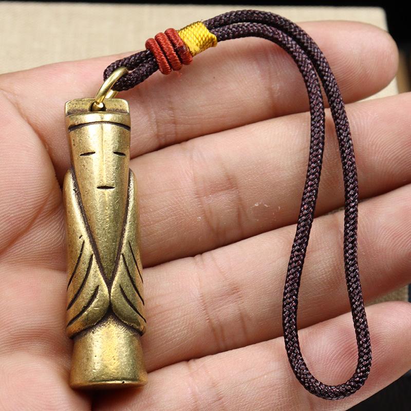 Antique Solid Brass Weng Zhong Small Ornaments Pendant Vintage Copper Car Motorcycle Keychain Retro Accessory Collectibles Gifts