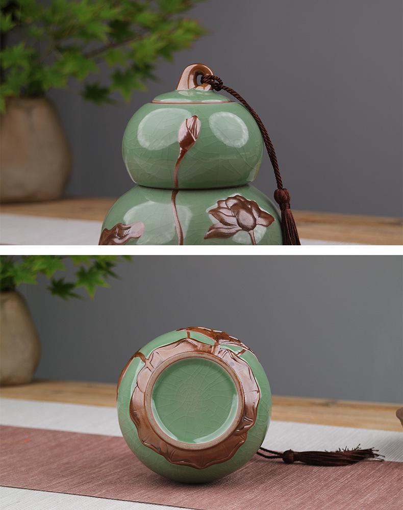 Ru Kiln Ceramic Gourd Tea Canister - Moisture-Proof Storage for Pu'er Tea, Gongfu Tea Set Container