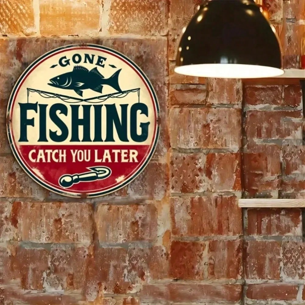 Limited Edition Gone Fishing Metal Sign 8x8 Inch Vintage Aluminum Engraved Wall Art